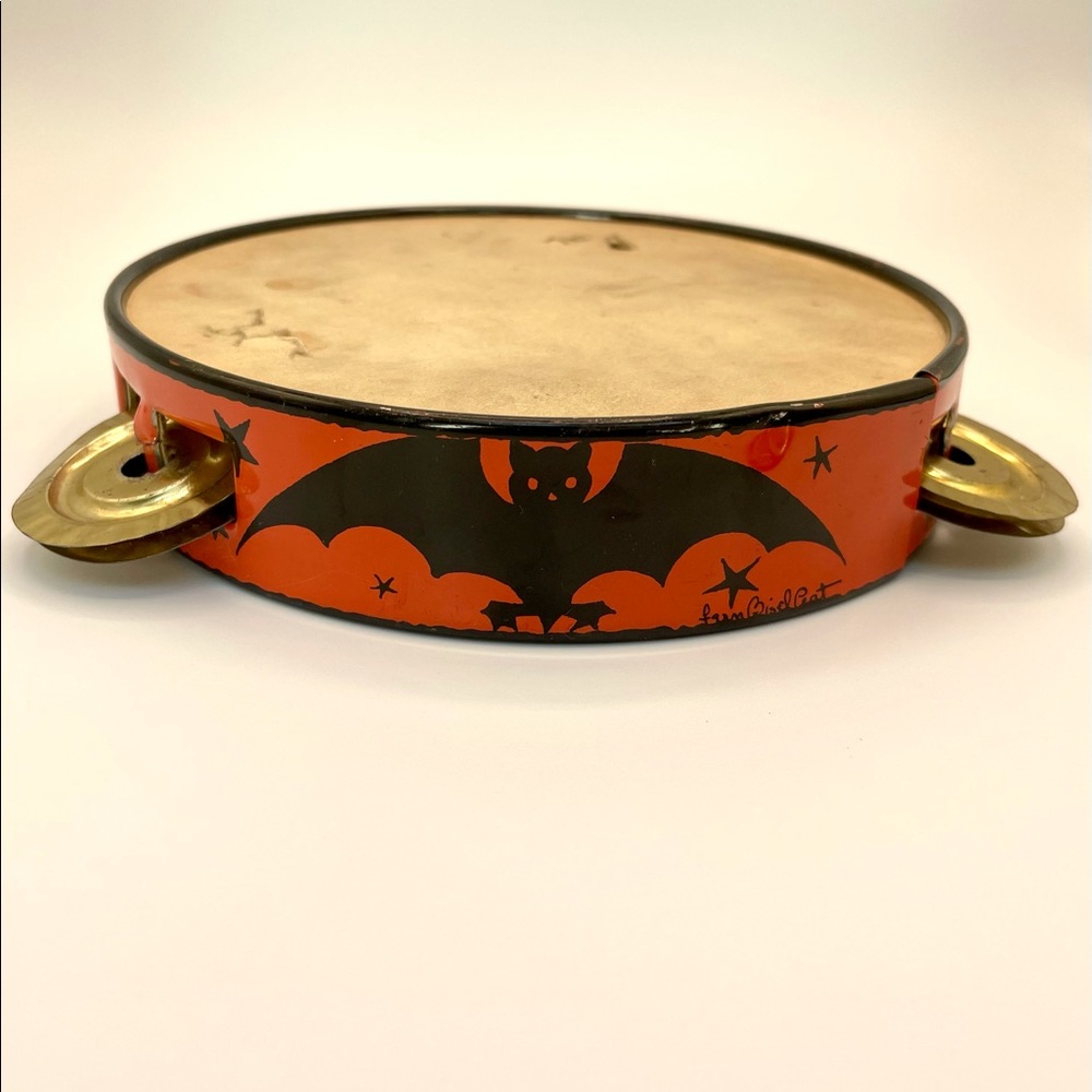 Vintage HALLOWEEN Decoration TIN Tambourine Noise Maker 1900-1940 from OHIO ART